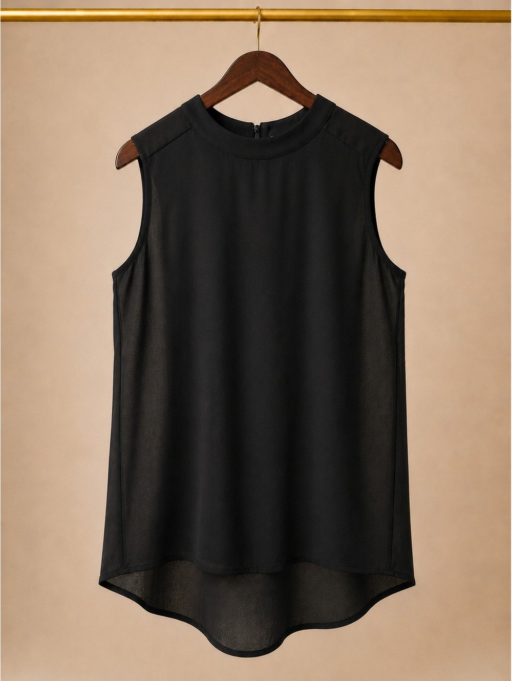 Paper Crane High Mock-Neck Exposed Zip Sleeveless Blouse - Solid Black (Small)